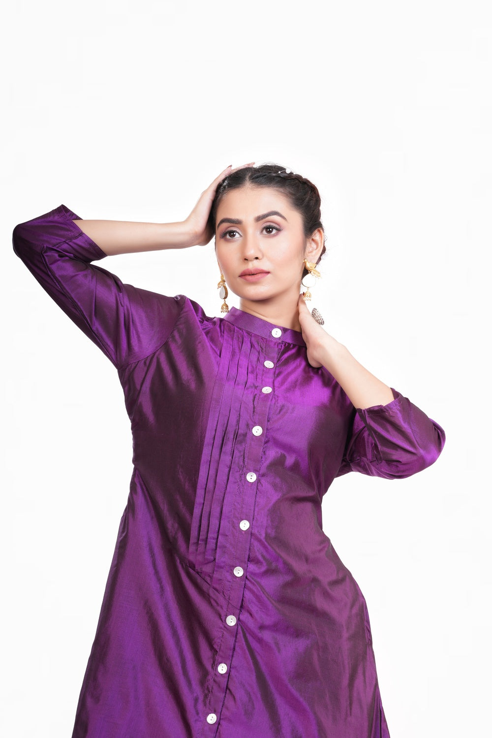 Purple Bangalore Silk Embroidered Dress