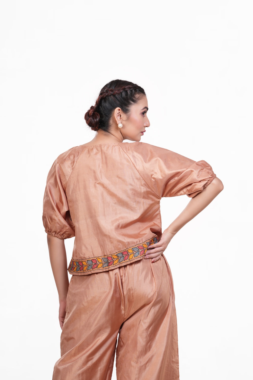 Sandal Colour Bangalore Silk Embroidered Co-Ord Set