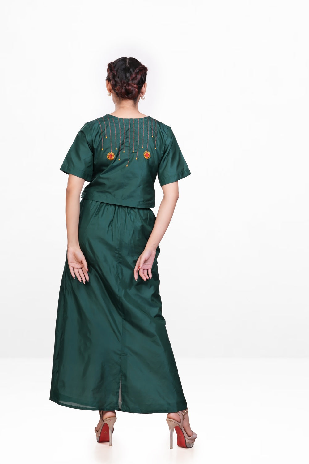 Emerald Green Bangalore Silk Embroidered Co-ord Set