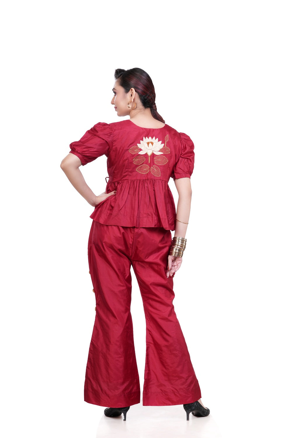 Maroon Bangalore Silk Embroidered Co-ord Set