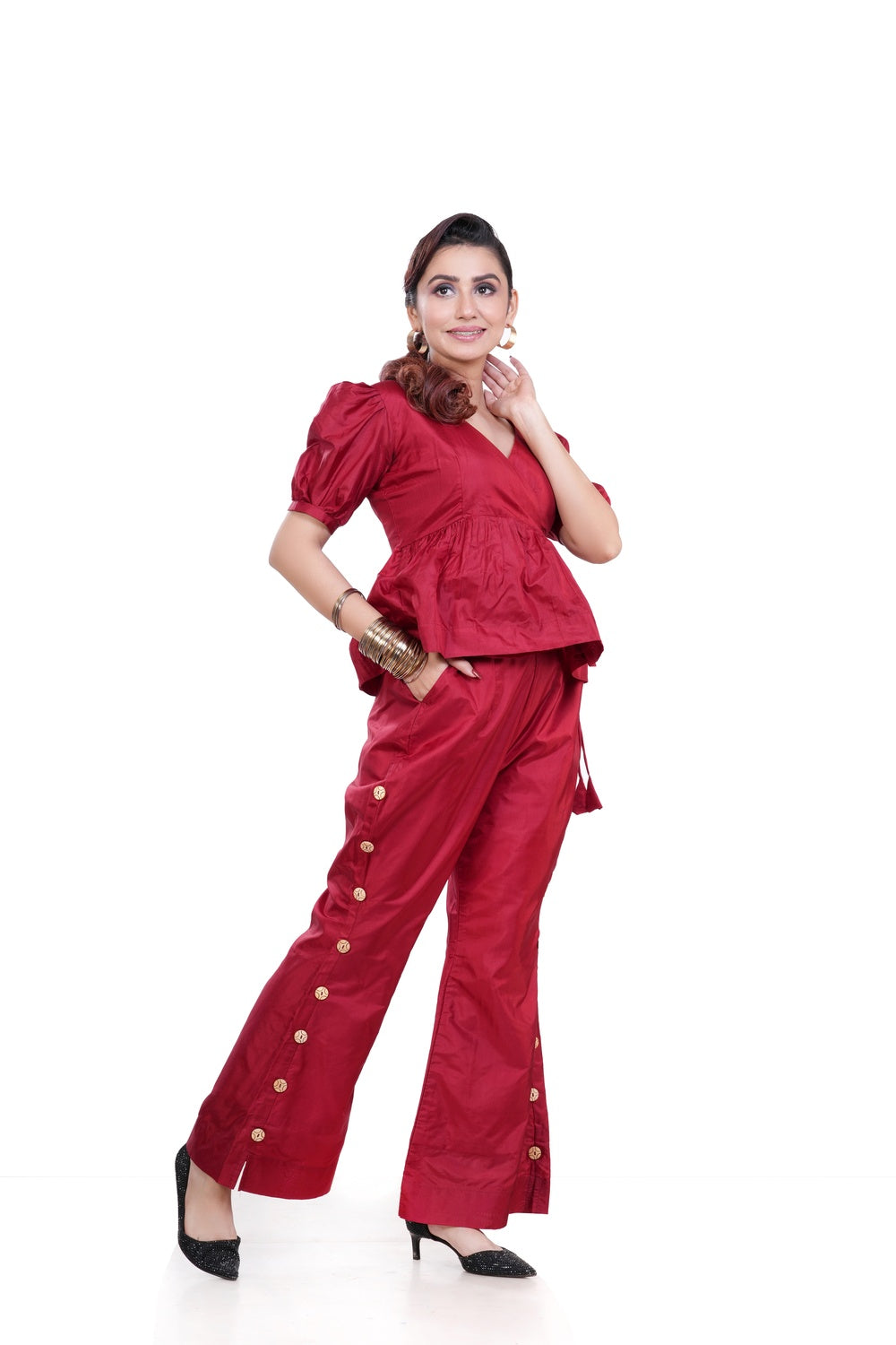 Maroon Bangalore Silk Embroidered Co-ord Set