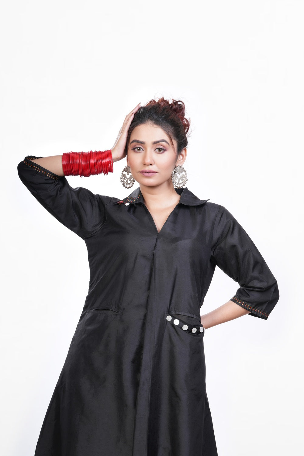 Solid Black Bangalore Silk Embroidered Dress