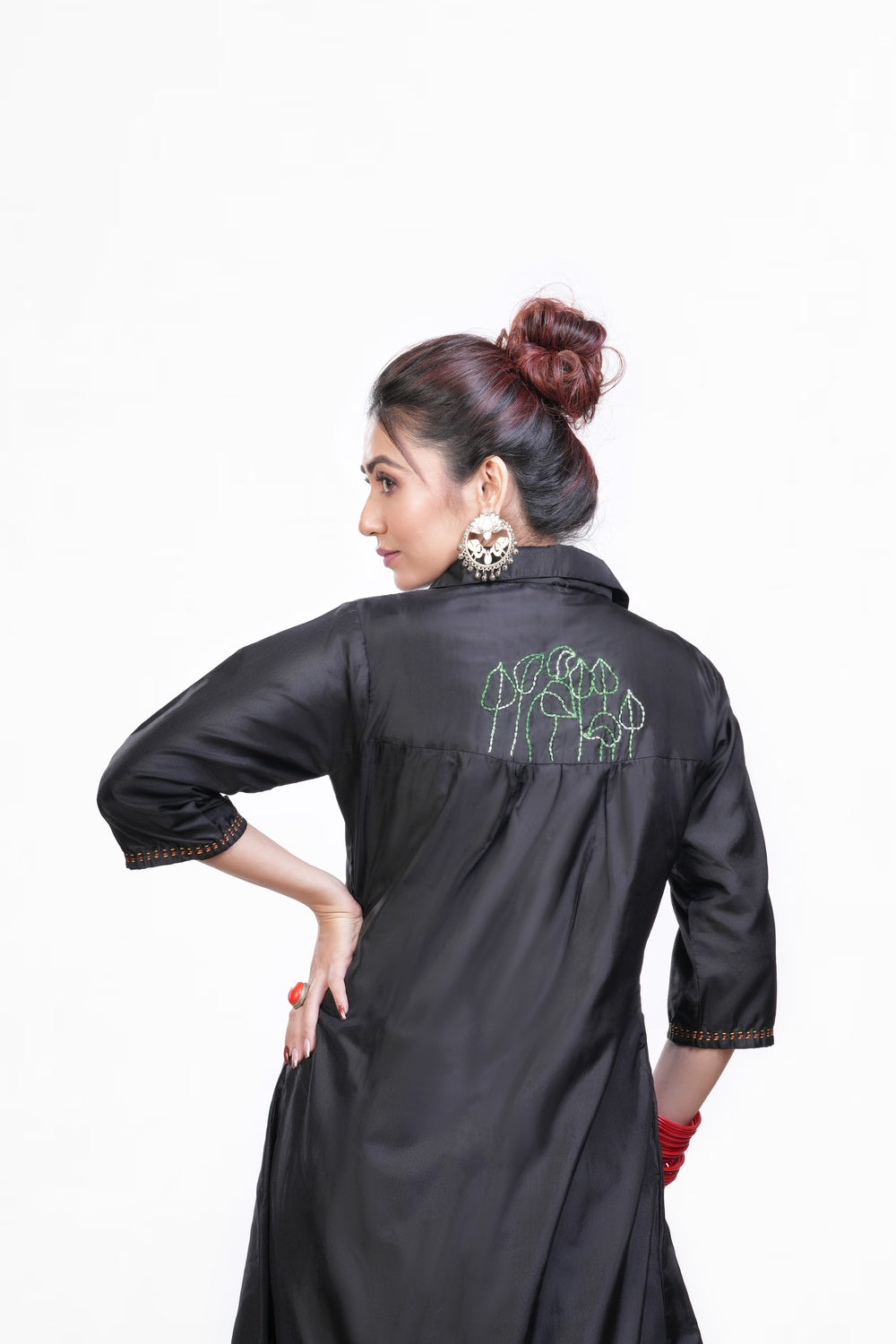 Solid Black Bangalore Silk Embroidered Dress