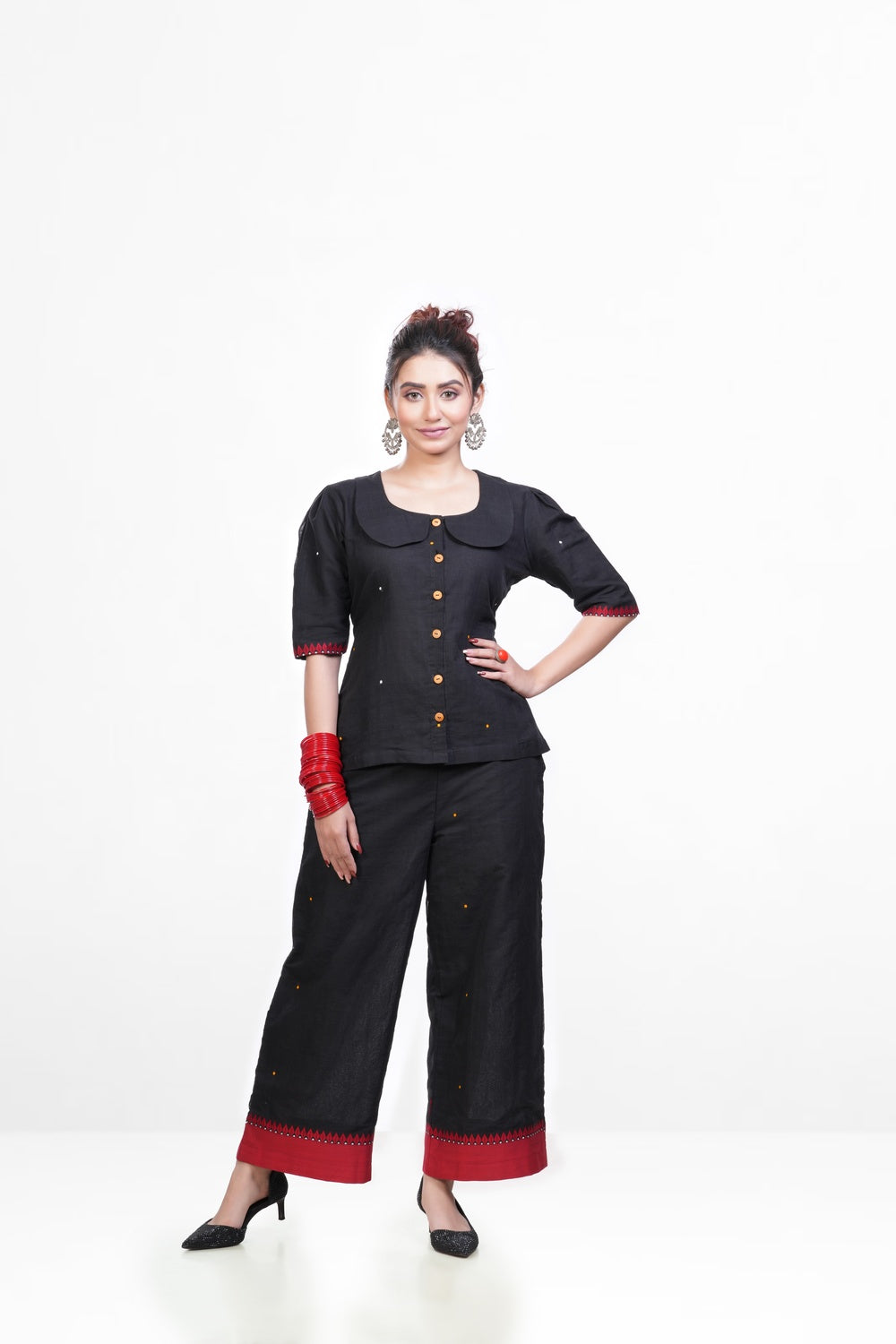 Black-red Pure Khadi Co-ord Set