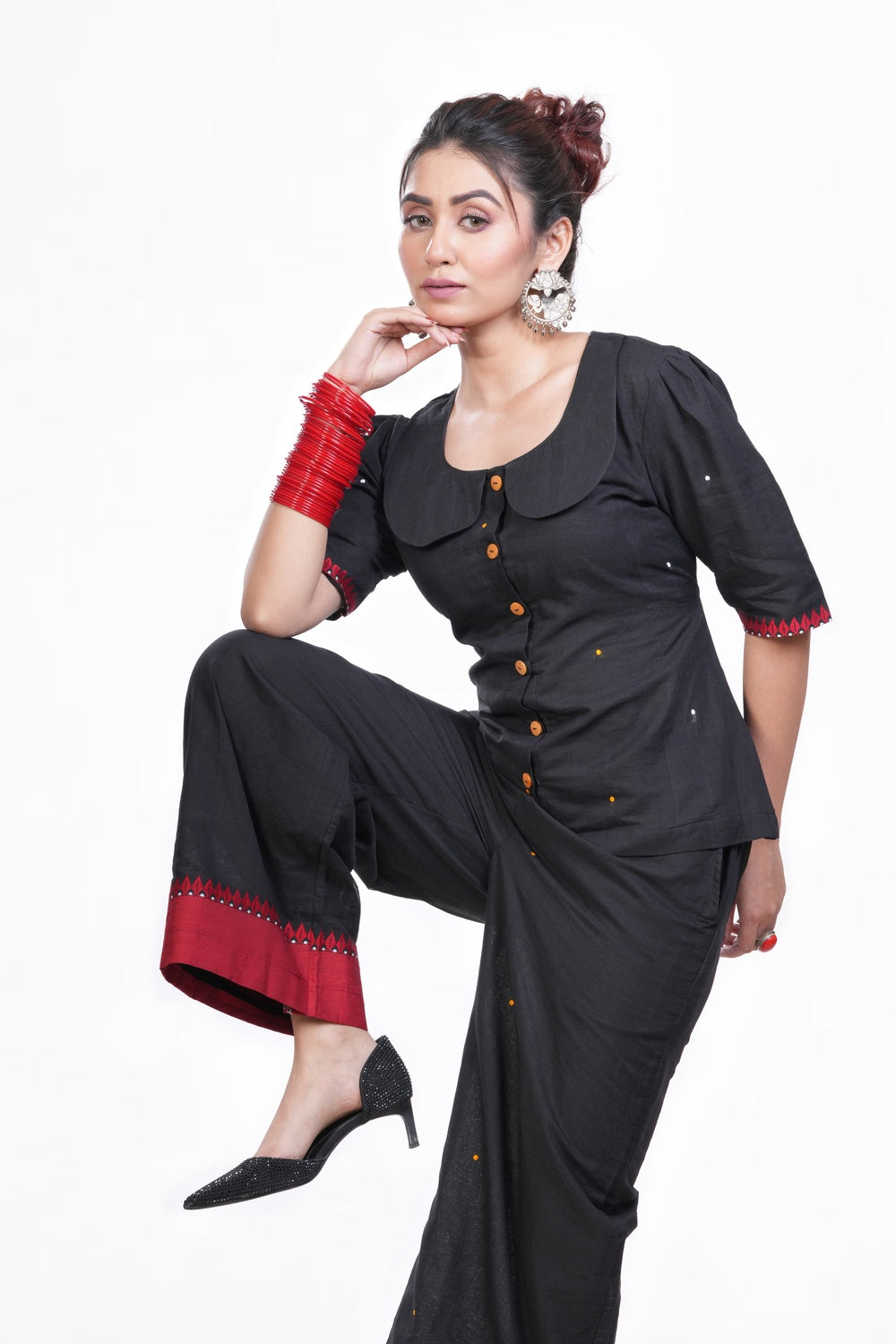 Black-red Pure Khadi Co-ord Set