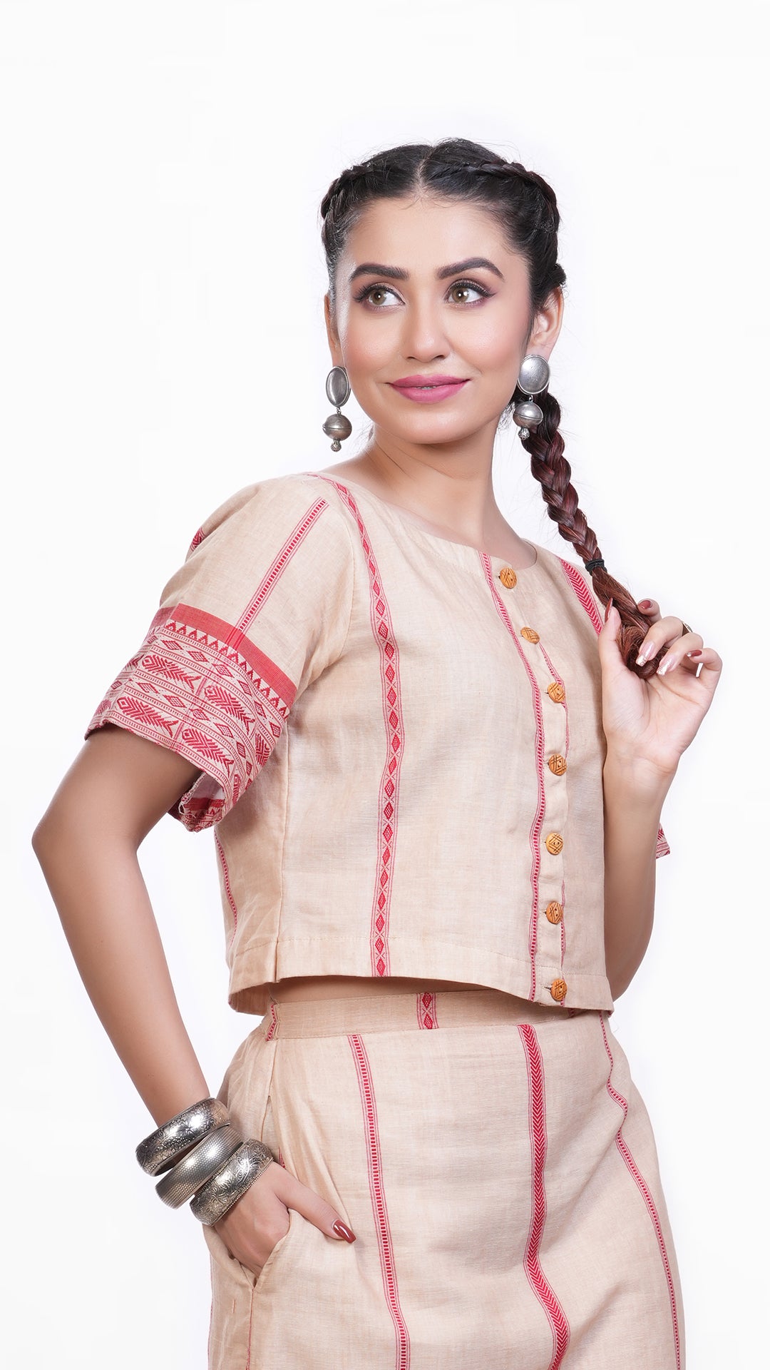 Sandel Red Pure Khadi Top Wear