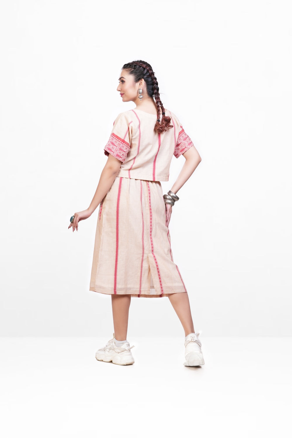 Sandal-red Pure Khadi Skirt Co-ord Set