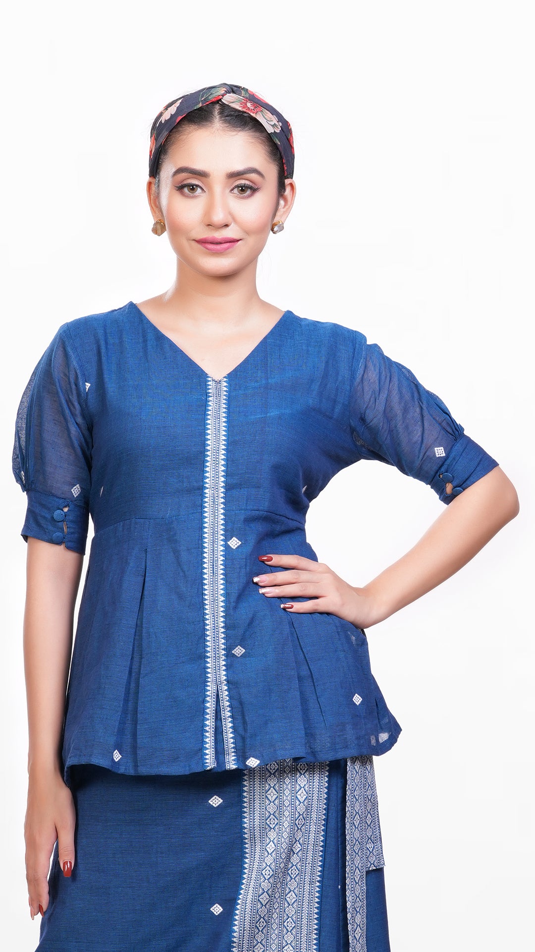 Peacock Blue khadi Top Wear