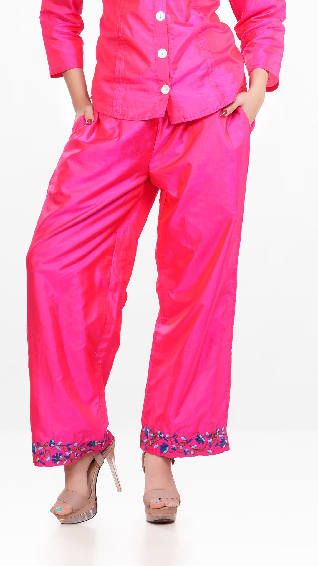 Pink Dual Toned Bangalore Silk Bottom Wear