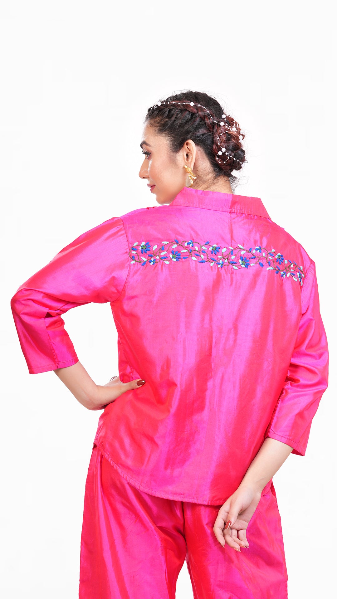 Pink Dual Toned Bangalore Silk Top Wear