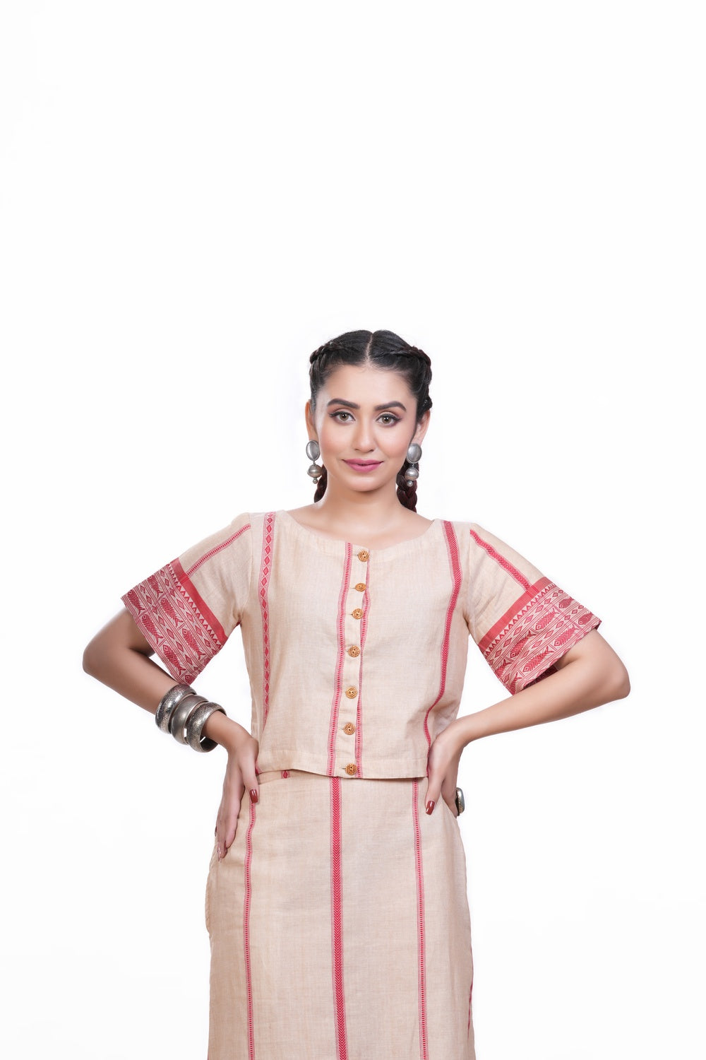 Sandal-red Pure Khadi Skirt Co-ord Set
