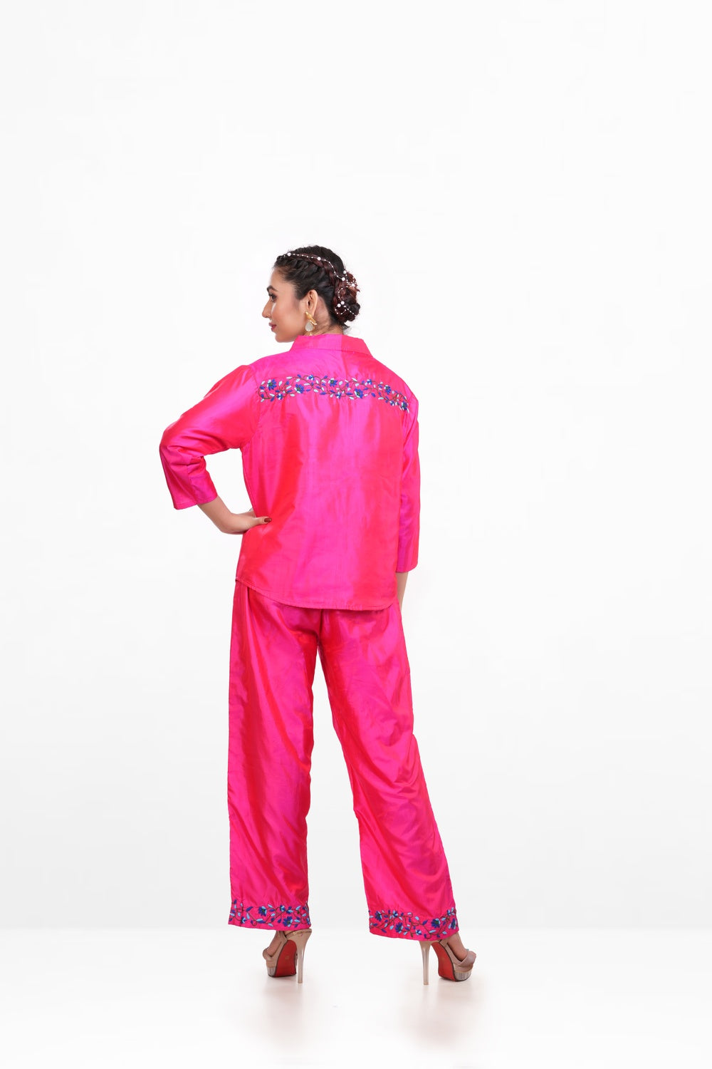 Pink Dual-toned Bangalore Silk Embroidered Co-ord Set