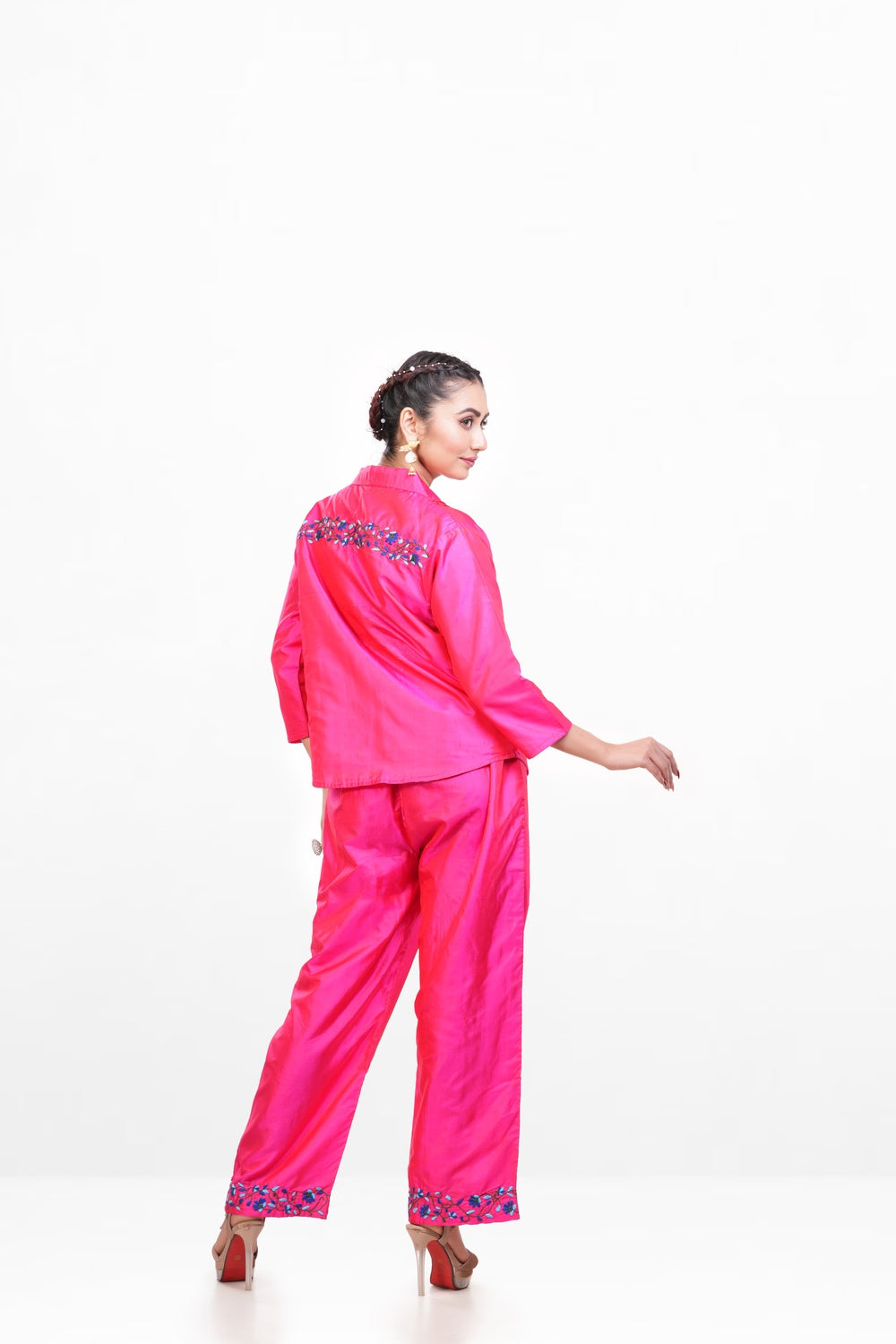 Pink Dual-toned Bangalore Silk Embroidered Co-ord Set