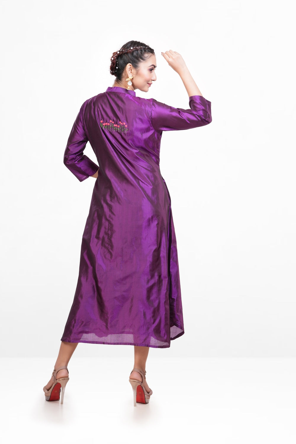 Purple Bangalore Silk Embroidered Dress