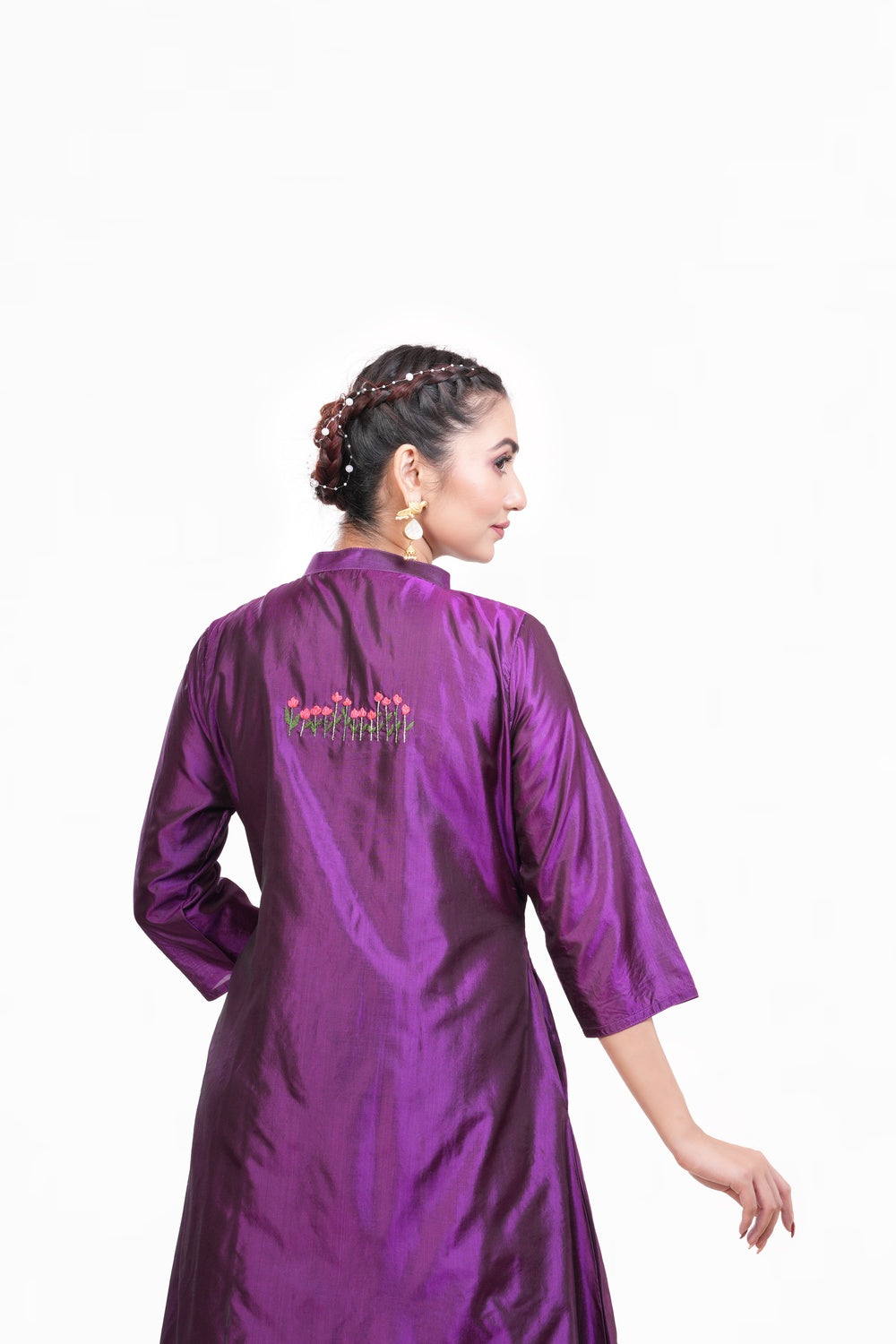 Purple Bangalore Silk Embroidered Dress
