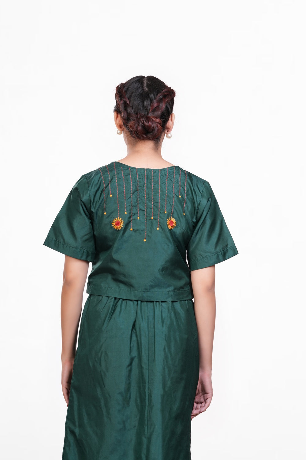 Emerald Green Bangalore Silk Embroidered Co-ord Set
