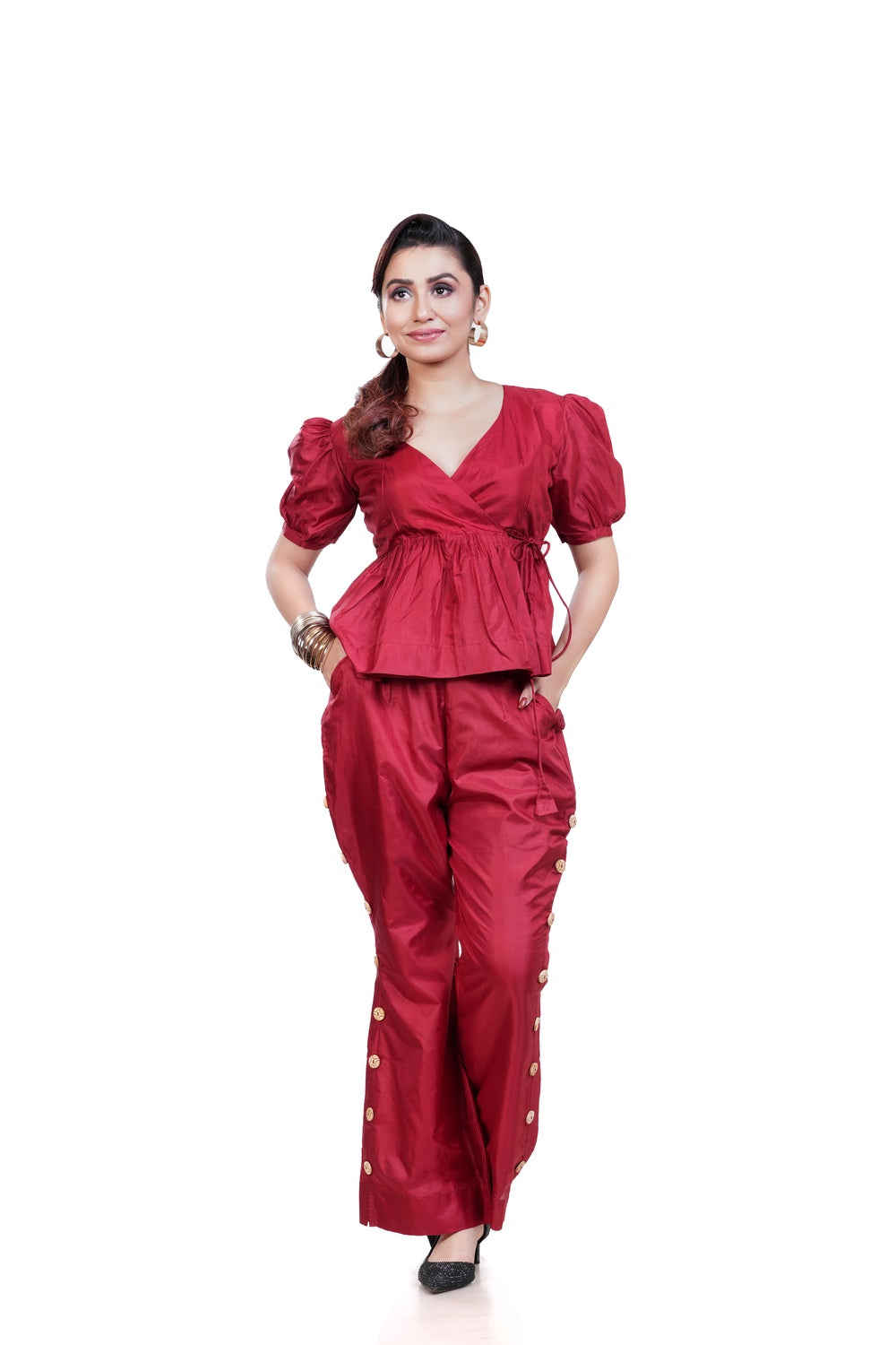 Maroon Bangalore Silk Embroidered Co-ord Set