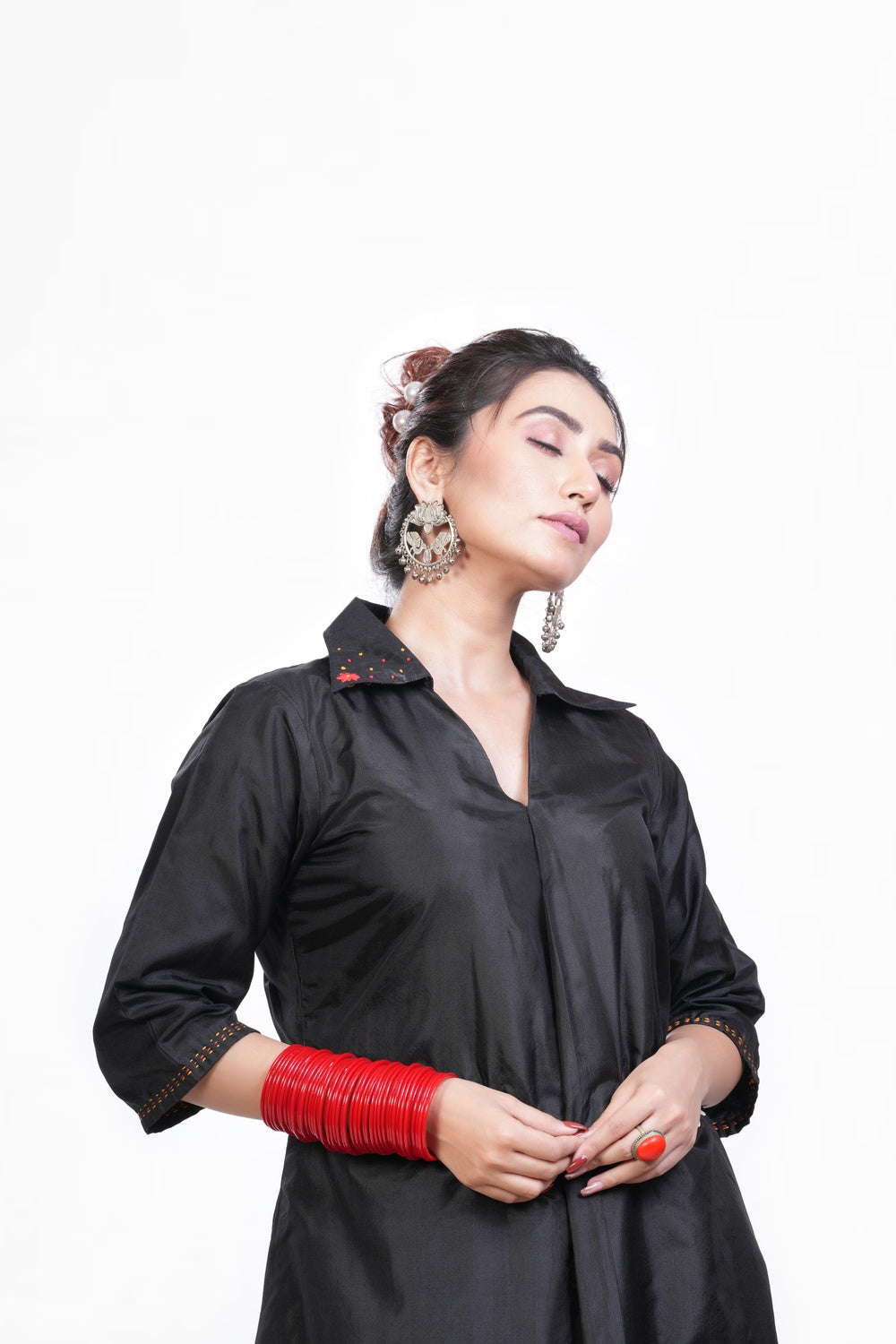 Solid Black Bangalore Silk Embroidered Dress