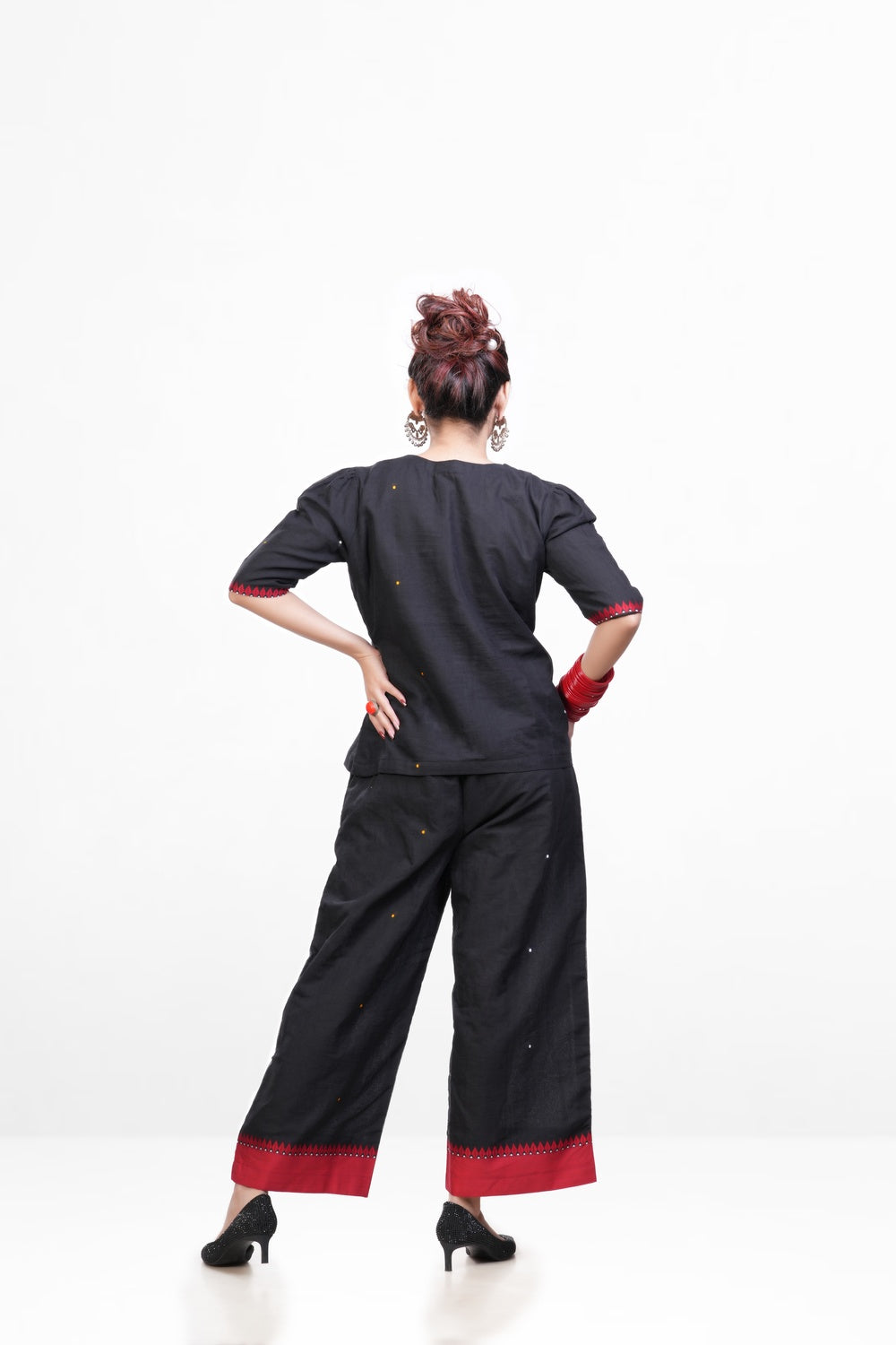Black-red Pure Khadi Co-ord Set